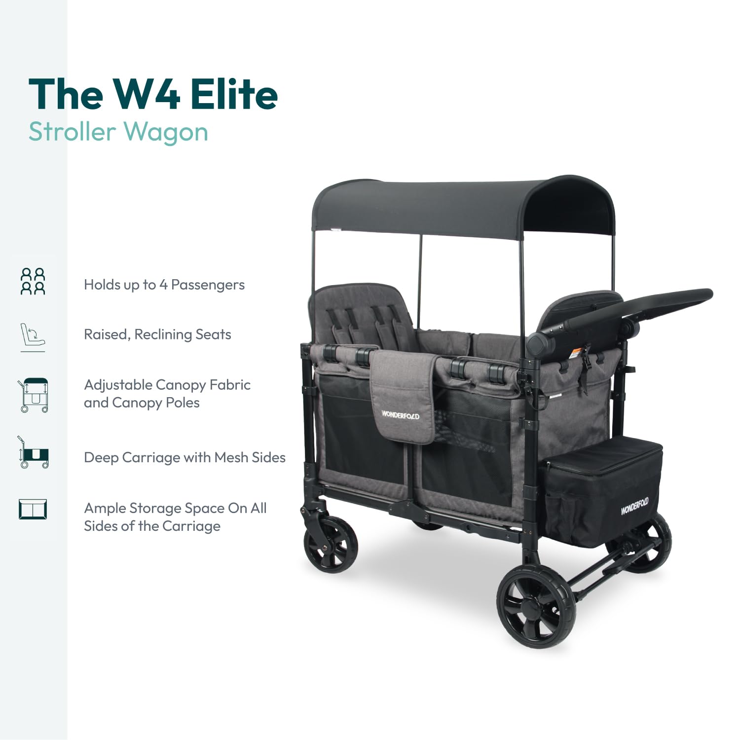 WonderFold W4 Elite front zipper door enables easy kid entry.