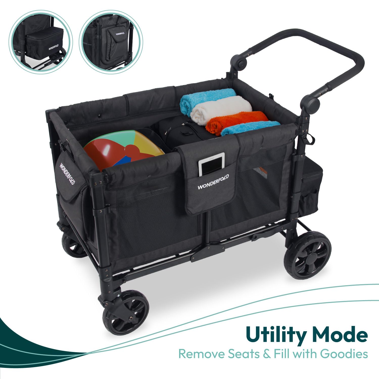 WonderFold W4 Elite adjustable push handle with neoprene grip for comfort.