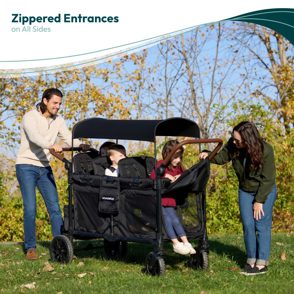 WonderFold W6 Luxe Pro faux leather handle offers comfortable grip while maneuvering.