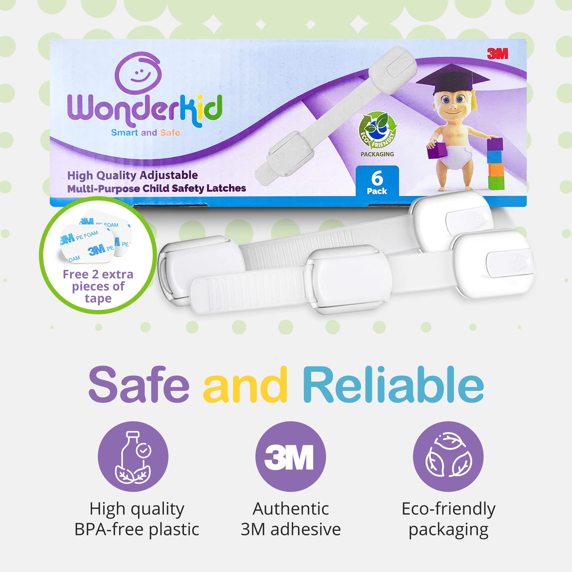 WONDERKID adhesive 3M pad secures locks for long lasting use.