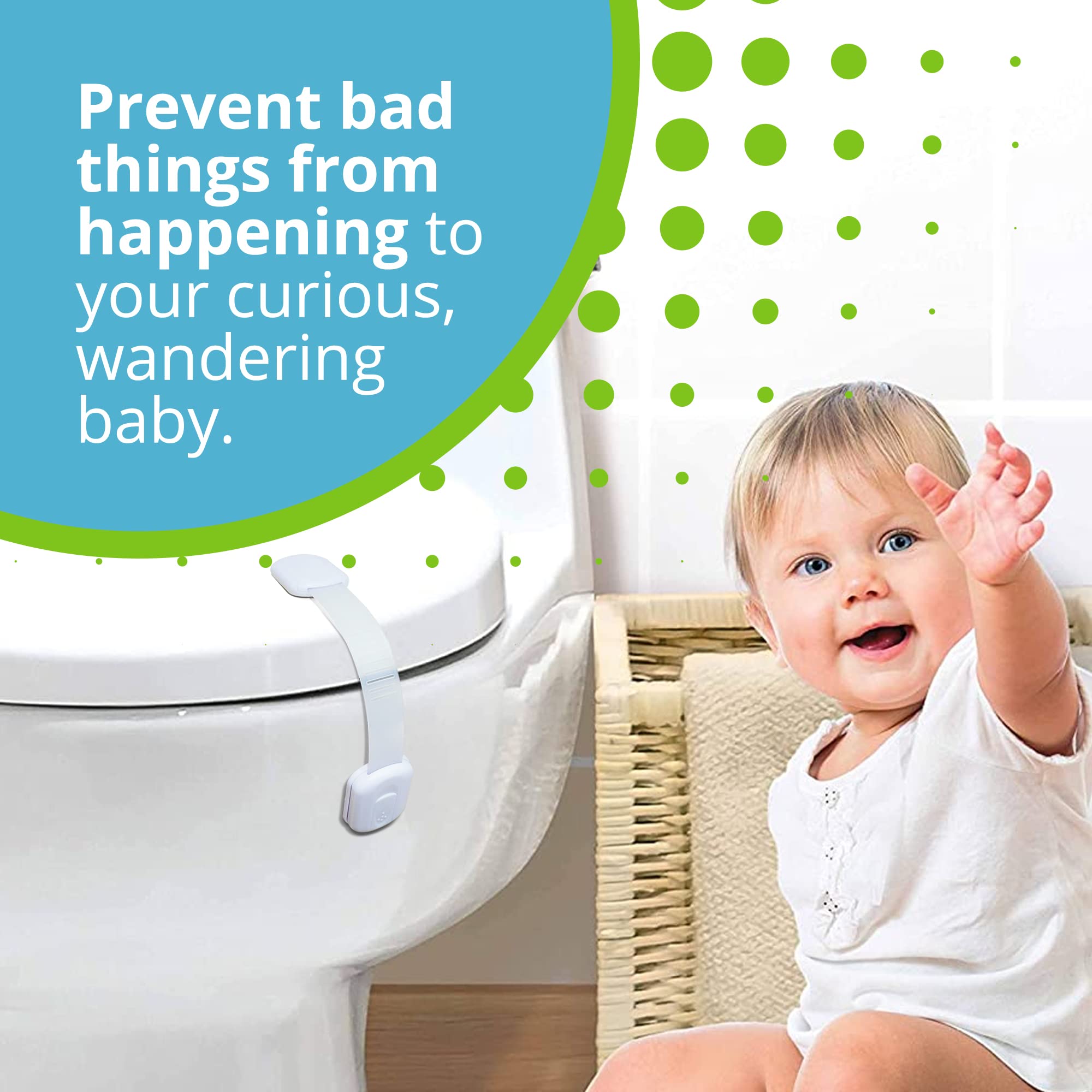 WONDERKID no mess removable lock shown with extra adhesive tapes for relocation.