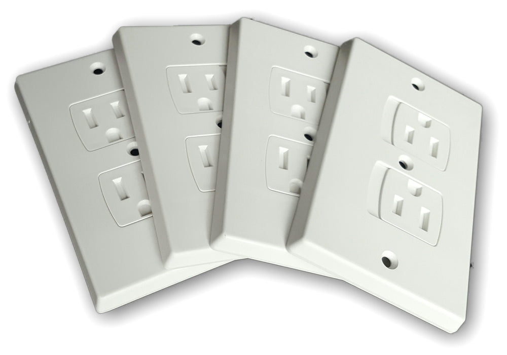 Wonderkid self-closing outlet cover white front view for safe plugging and unplugging