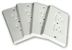 Wonderkid self-closing outlet cover white front view for safe plugging and unplugging