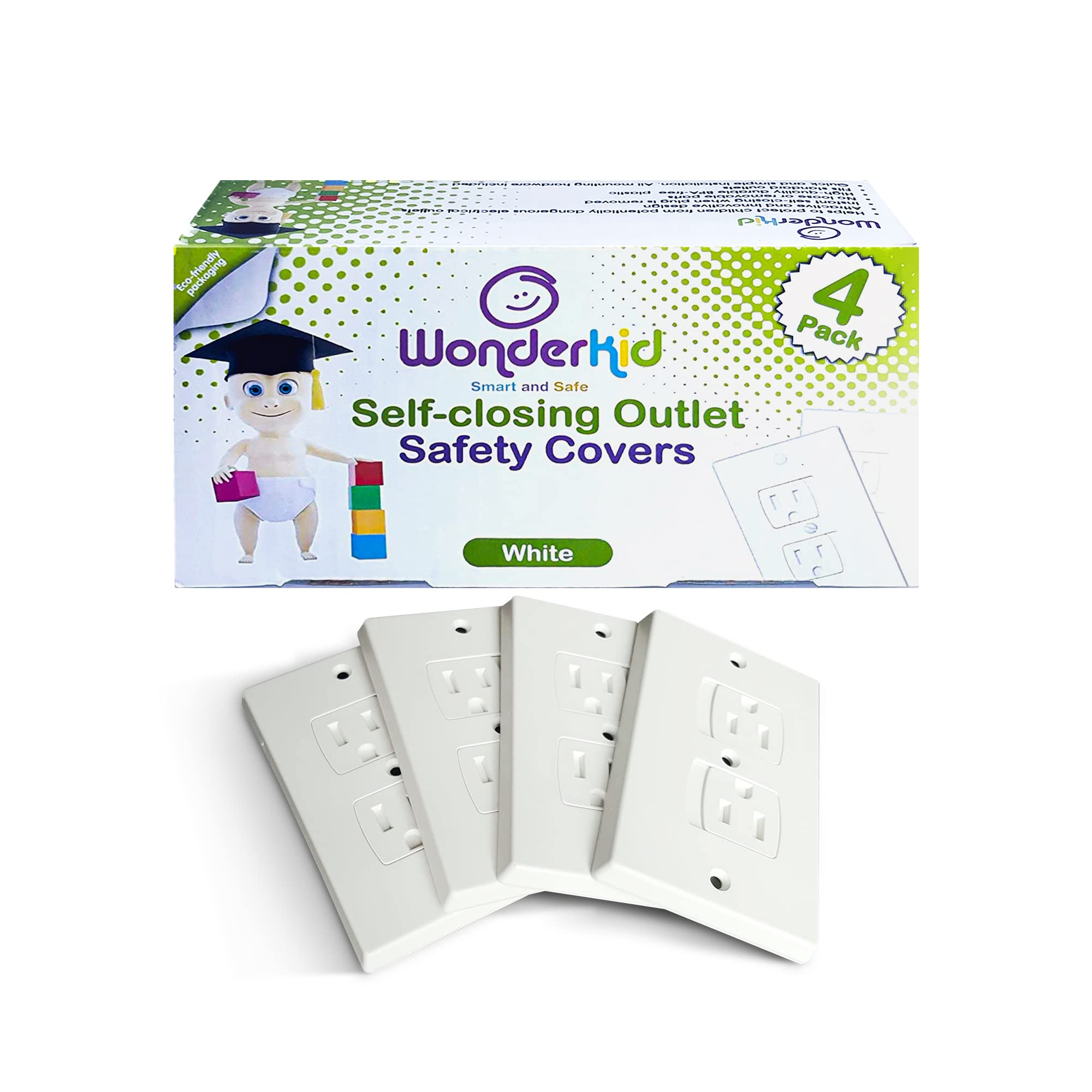 Wonderkid white outlet cover pack4 emphasizes clean look and practical child safety