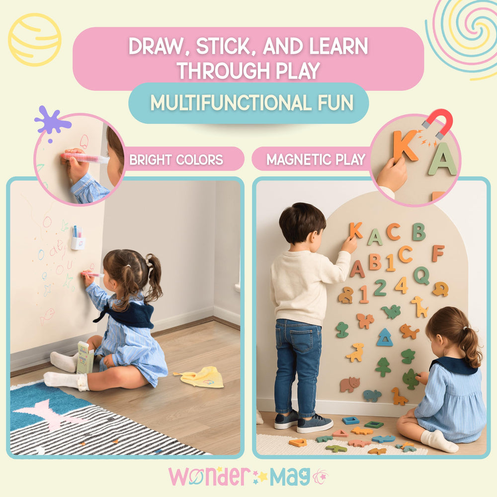 WonderMag magnetic surface compatible with chalk and markers supports versatile learning