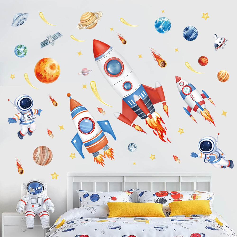 Wondever astronaut wall sticker close-up on safe, matte finish.