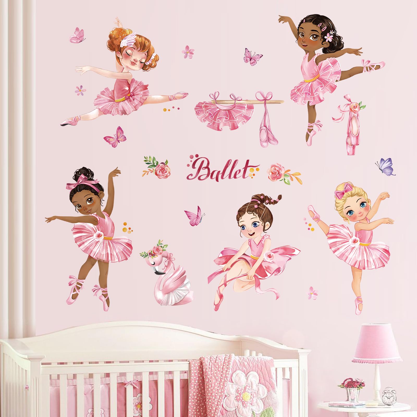 wondever ballet girl wall sticker pink dancing figure adds playful charm to kids rooms.
