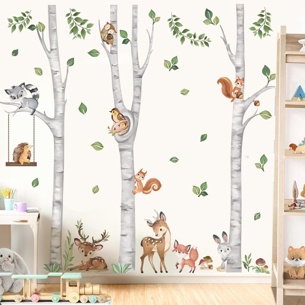 Wondever birch-tree-forest-owl wall stickers brighten nursery with woodland charm.