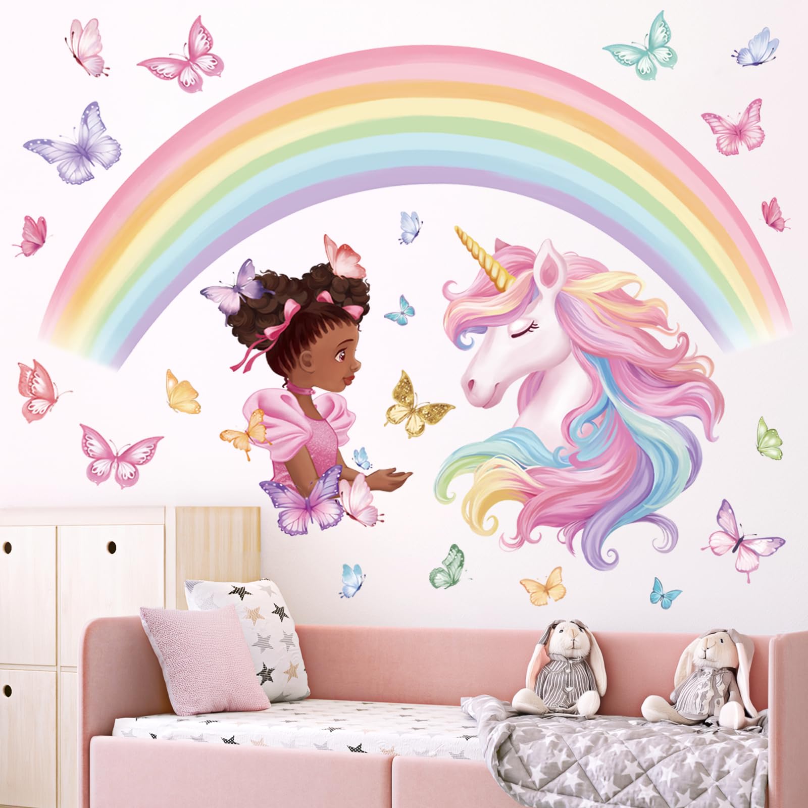 Wondever black girls butterfly wall art decals—safe, non-toxic decor perfect for kids' bedrooms.