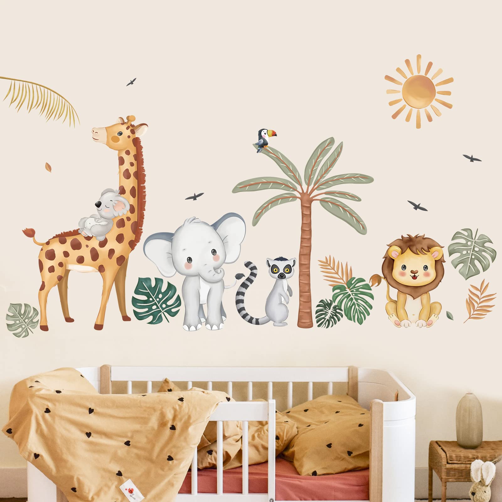 Wondever Boho Jungle elephant wall sticker for nursery decor and easy peel-and-stick