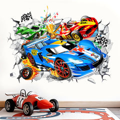 Wondever boys room decor racing car inspires imaginative play on bedroom walls.