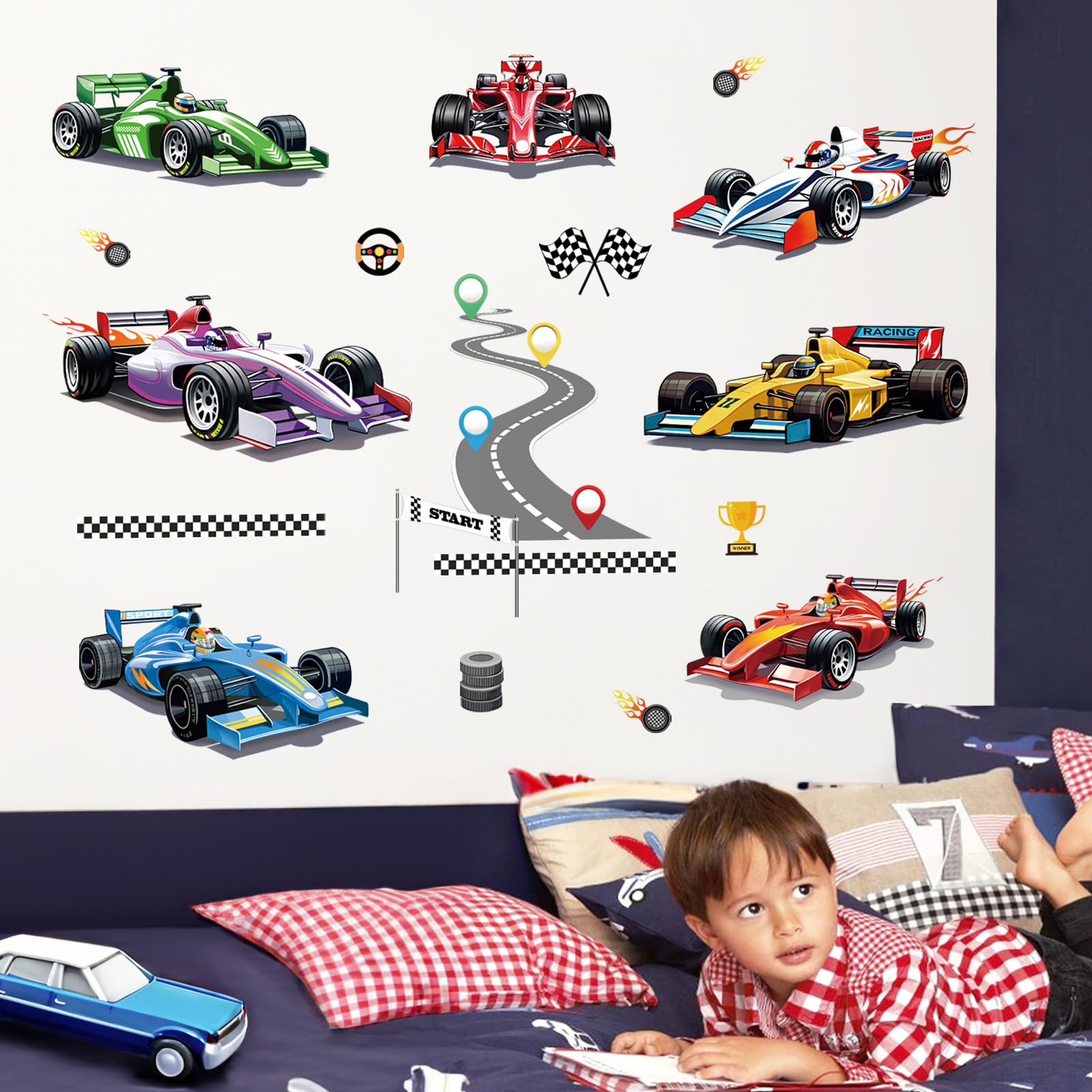 Wondever racing car wall stickers car-hood design adds dynamic wall flair for playrooms