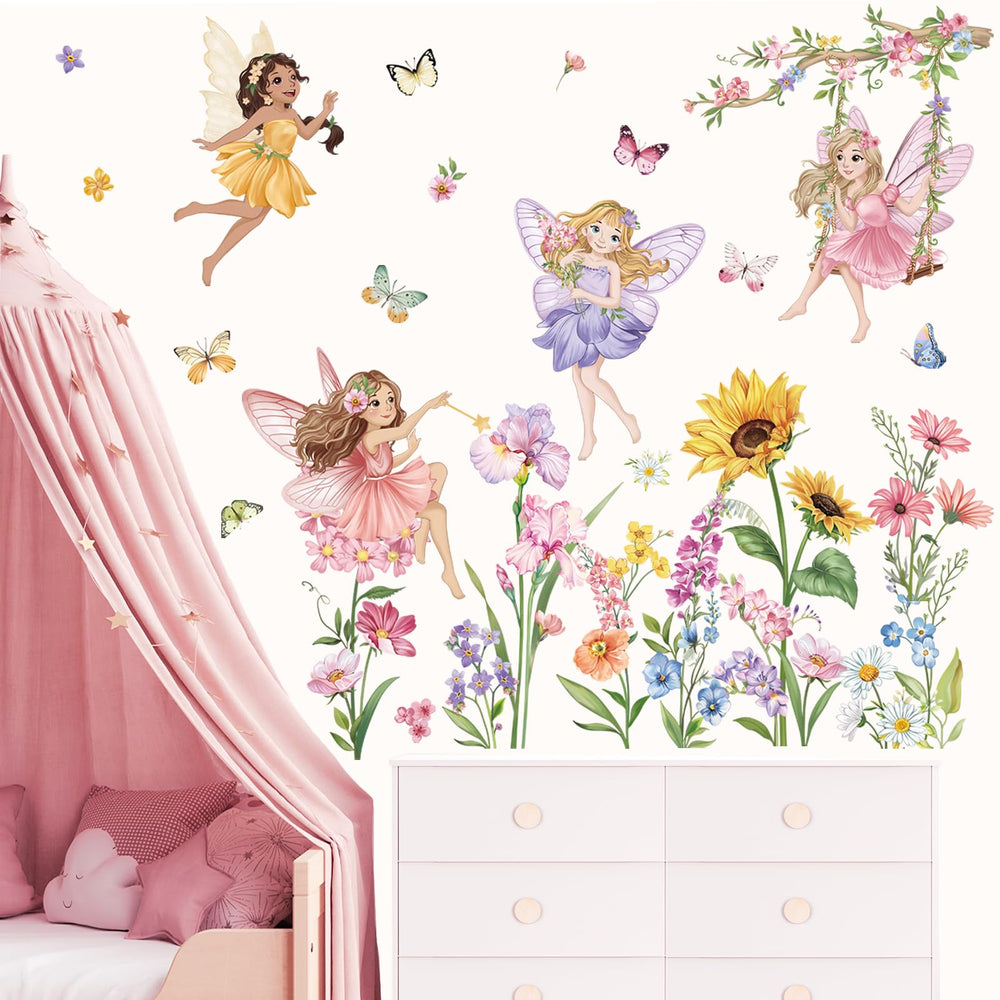 Wondever Fairy Flower wall stickers wildflowers close-up highlights detailed design for nursery decor