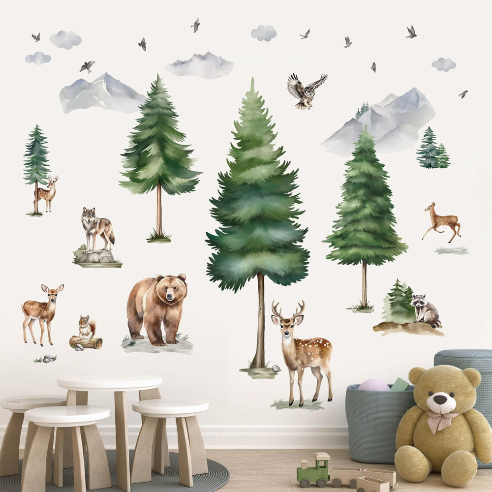 wondever large mountain tree wall stickers create a playful pine forest backdrop for kids room