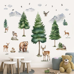 wondever large mountain tree wall stickers create a playful pine forest backdrop for kids room