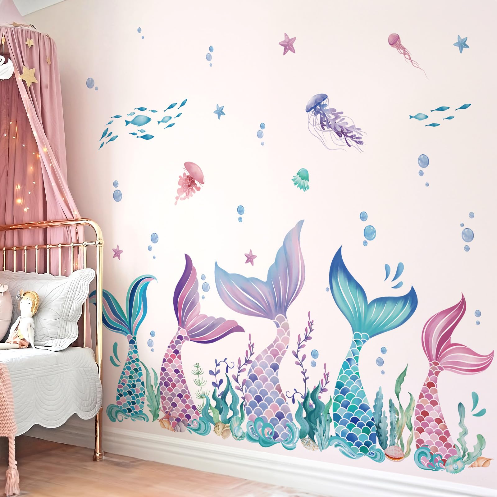 wondever mermaid tail wall sticker with bubbles for nursery decor