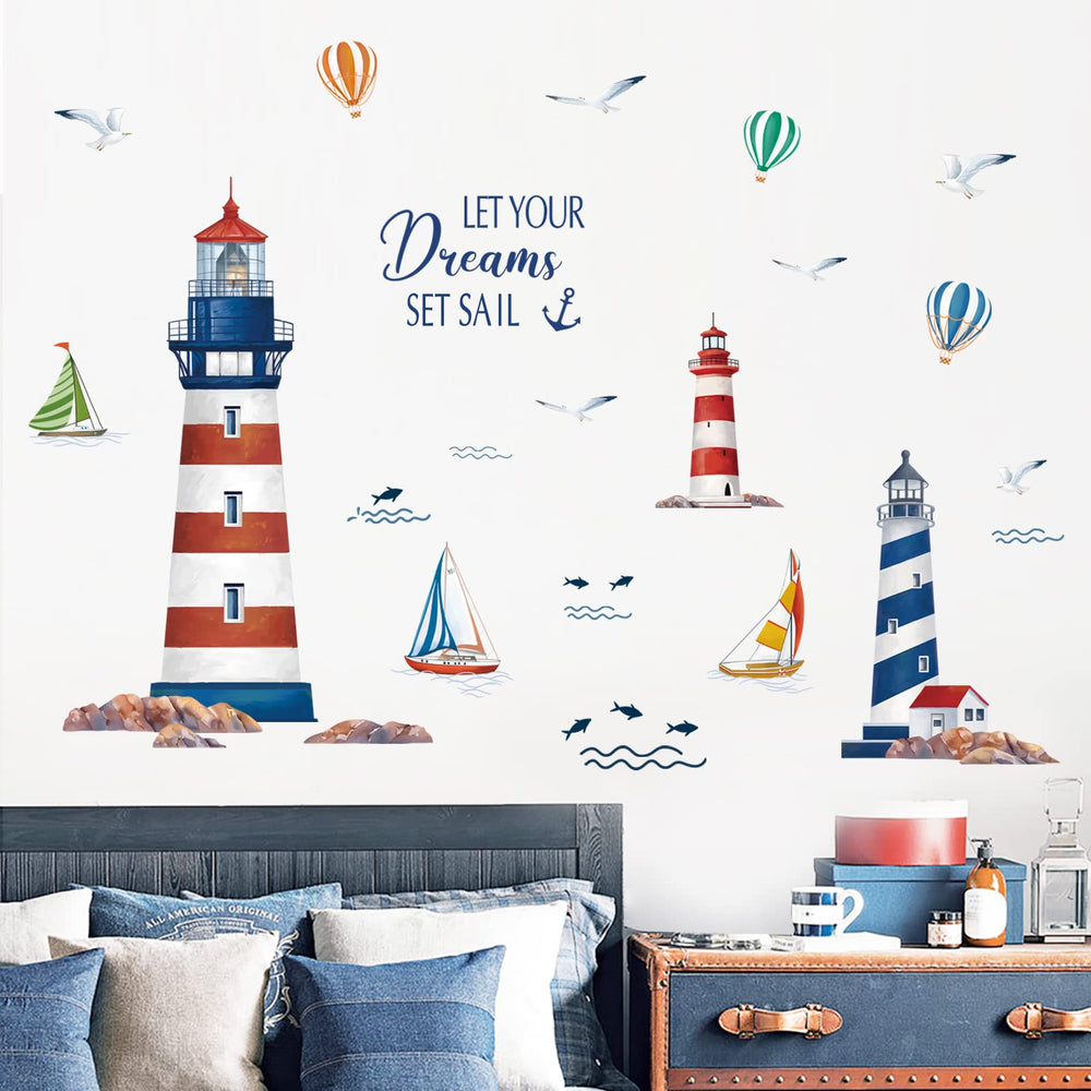 Wondever Nautical Sailboat wall sticker adds playful ocean vibes to a kids' bedroom.