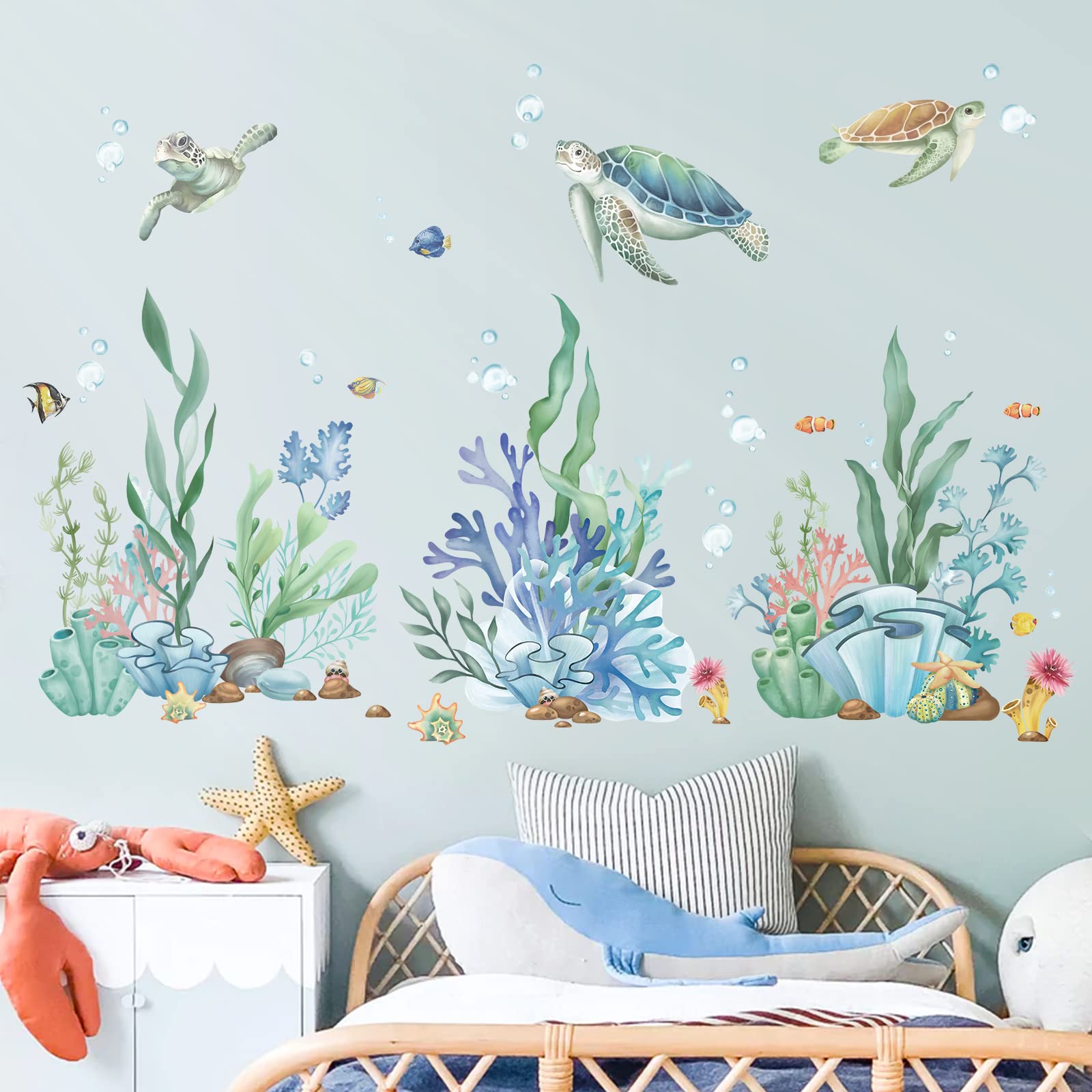 wondever Ocean Seaweed wall stickers in nursery decor with gentle marine friends