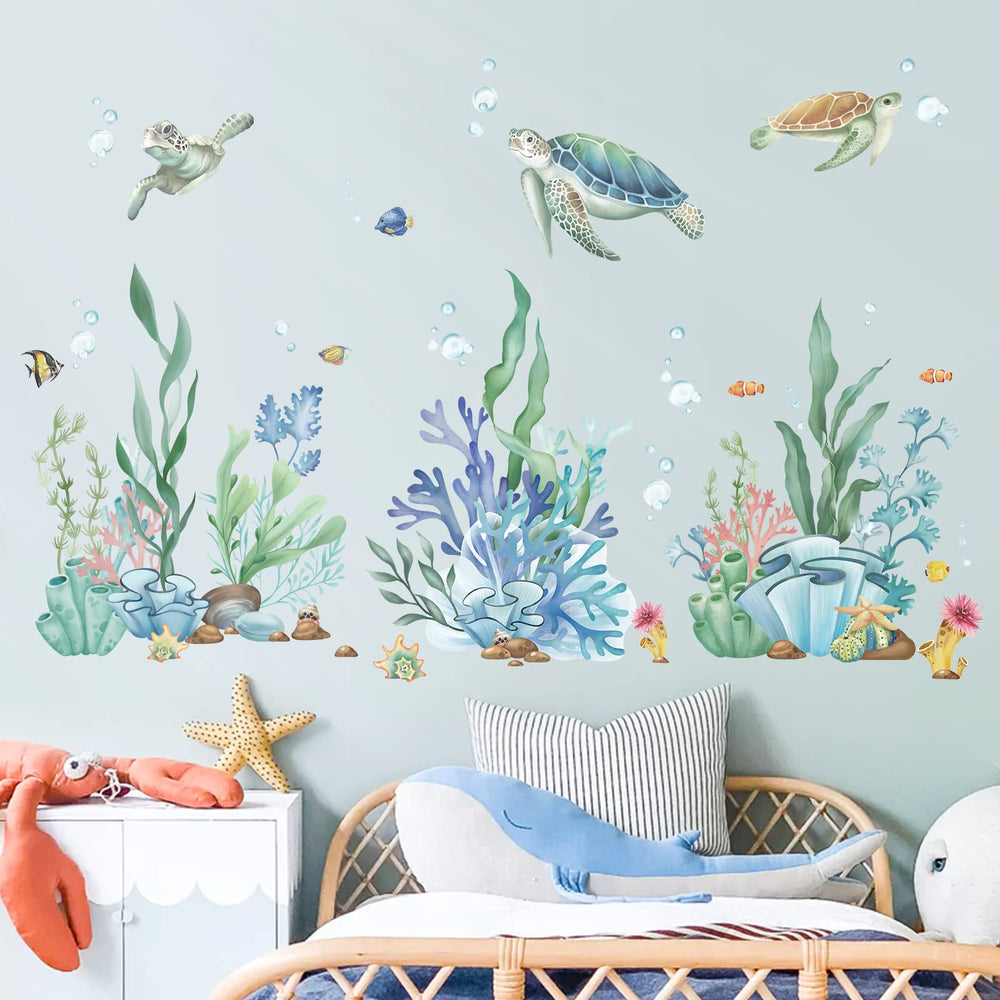wondever Ocean Seaweed wall stickers in nursery decor with gentle marine friends