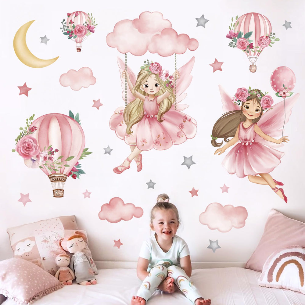Wondever Pink Fairy on Swing wall sticker, two-sheet design enabling easy DIY arrangements