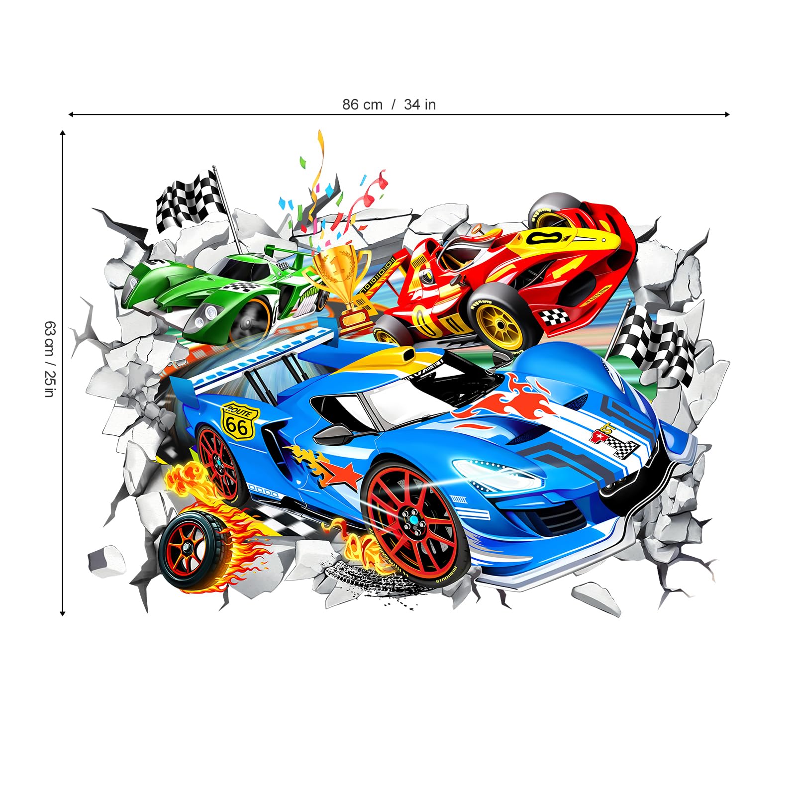 Wondever playroom wall art racing car brightens spaces without painting or mess.