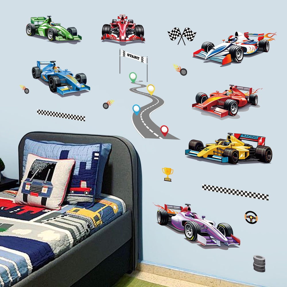 Wondever racing car wall stickers close-up of race track detail enhances room depth and imagination