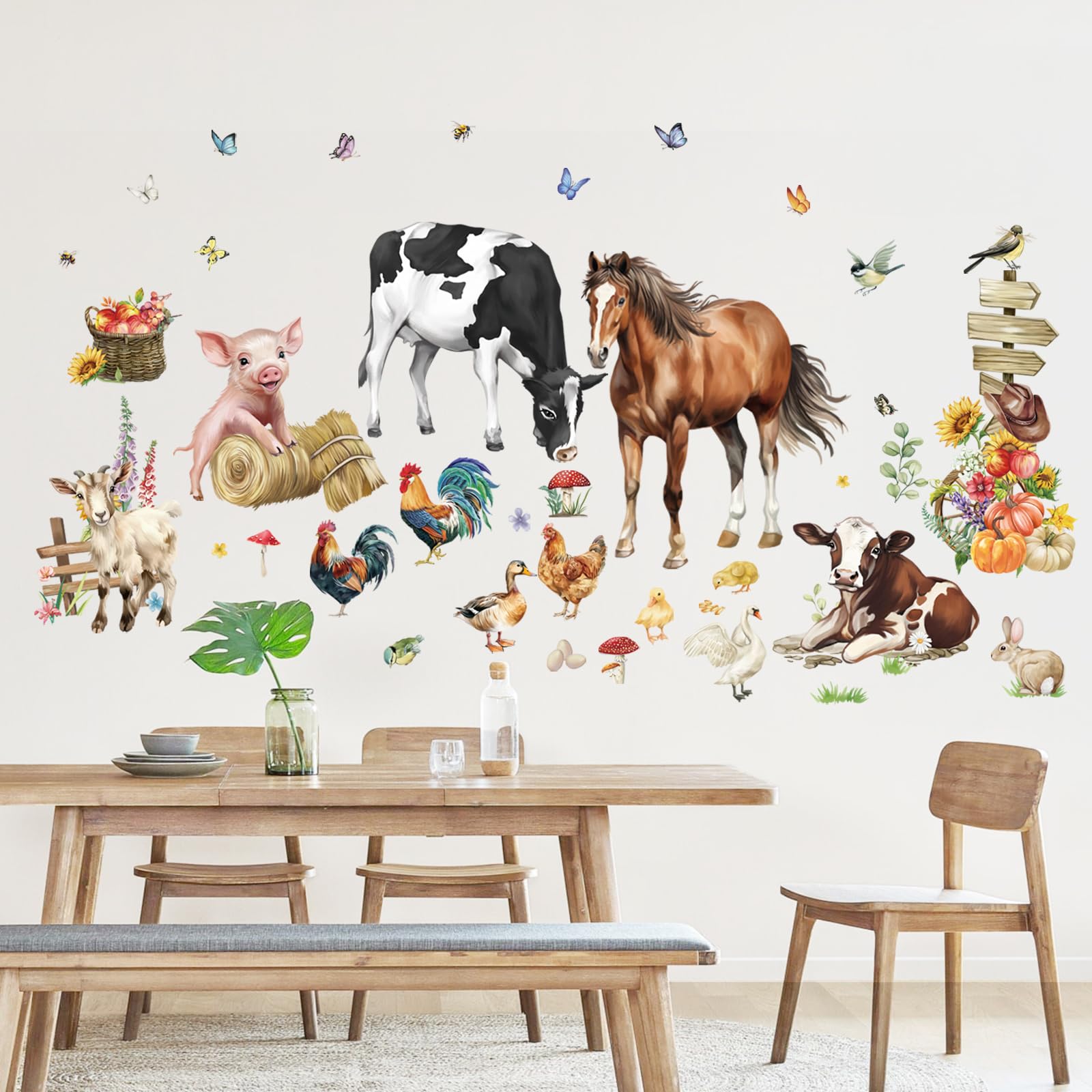Wondever roosters wall sticker brightens dining area with country flair.