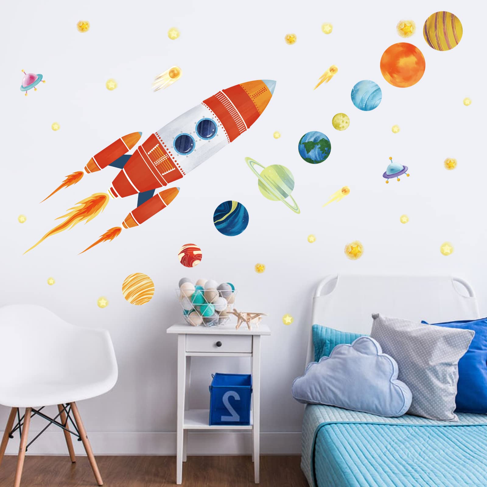 Wondever space planets wall decals brighten baby nursery walls for imaginative play.