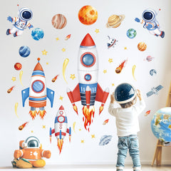 Wondever spacecraft and planets wall decals arranged for playful learning.