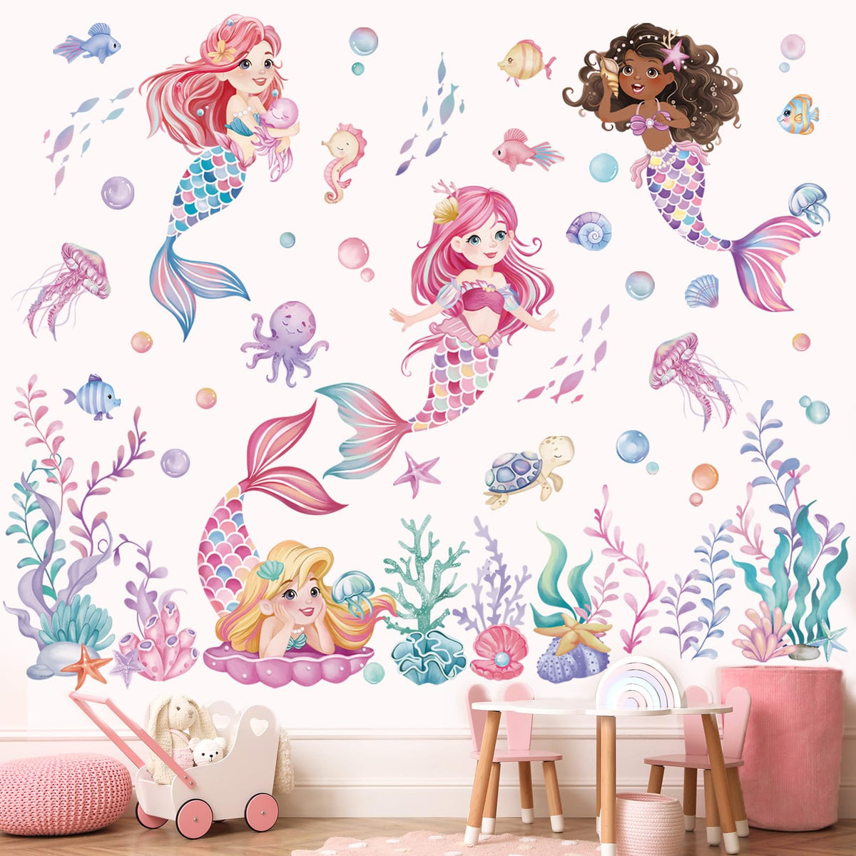 Wondever Under the Sea mermaid wall stickers set for quick ocean-themed bedroom makeover