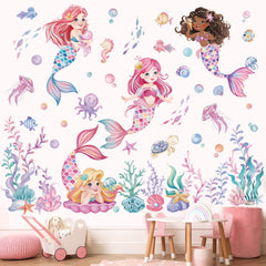 Wondever Under the Sea mermaid wall stickers set for quick ocean-themed bedroom makeover