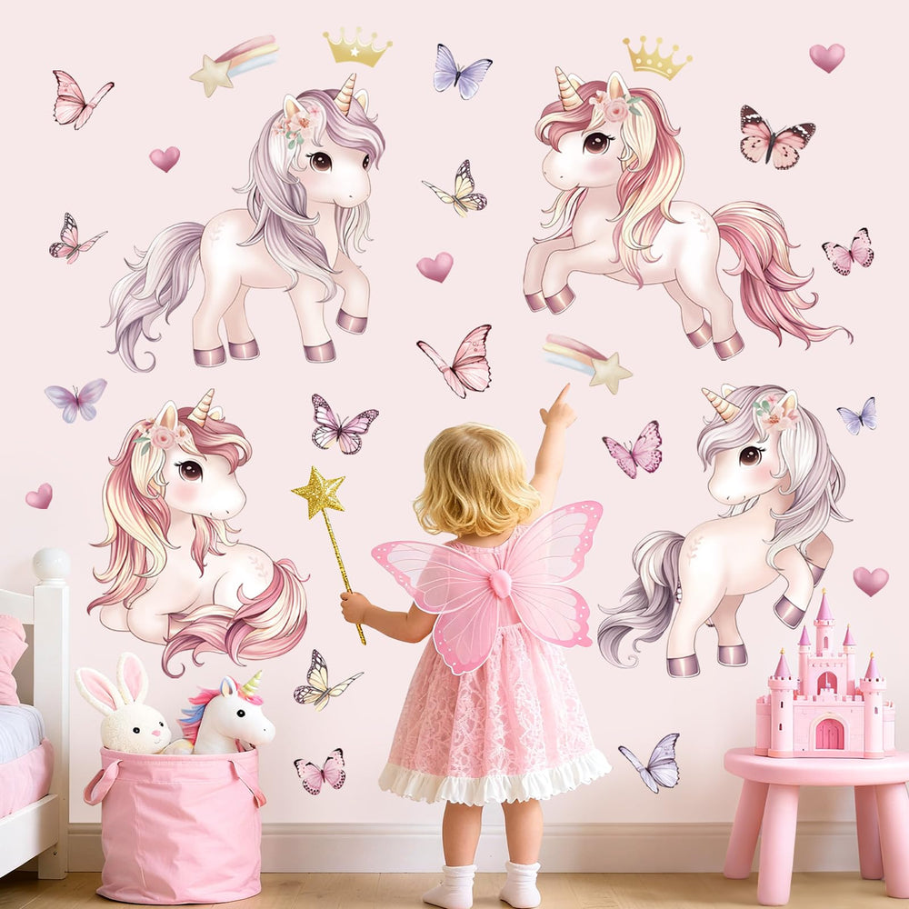 Wondever unicorn butterfly wall stickers pink set for easy, whimsical decoration.