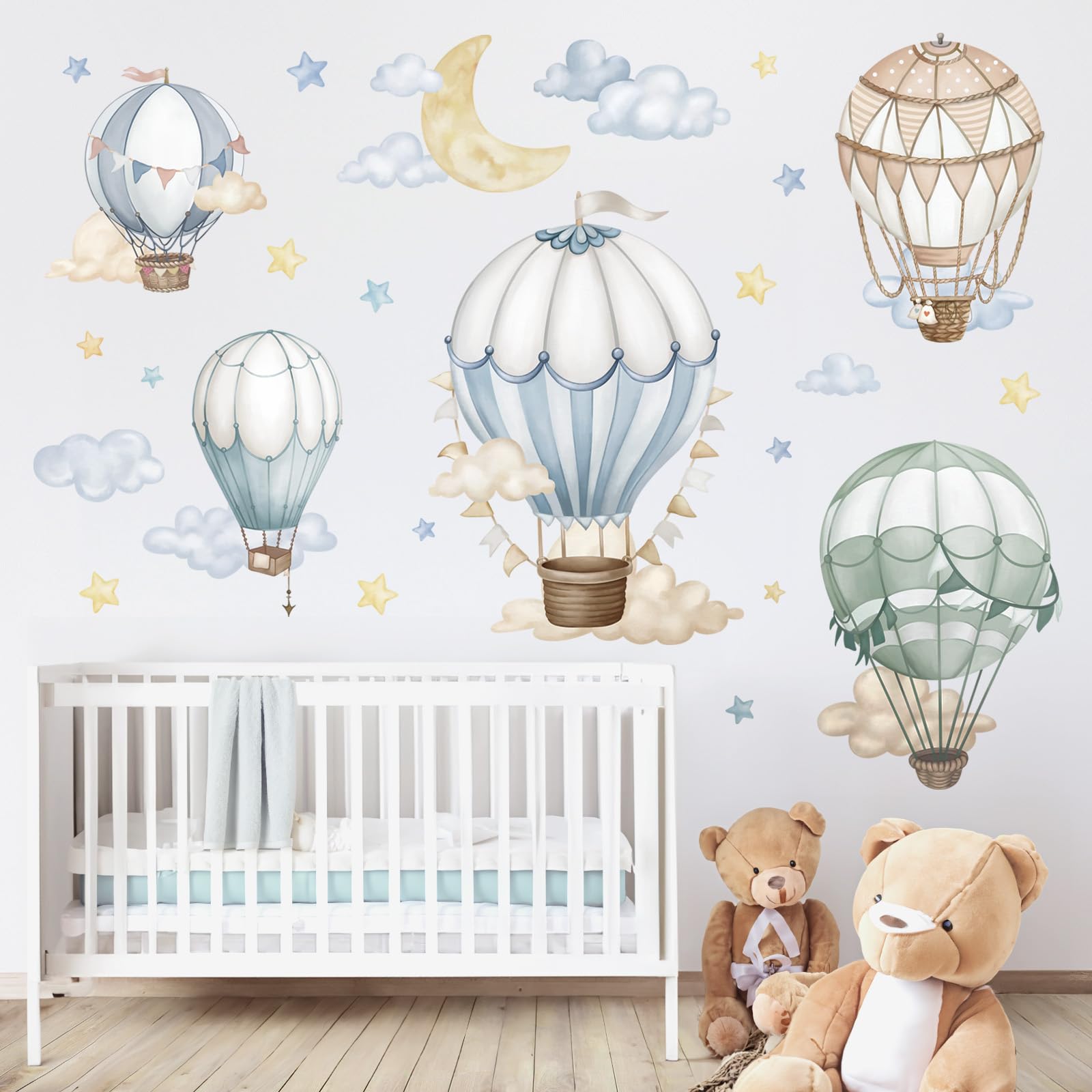 Wondever watercolor hot air balloon wall stickers for a calming nursery mood