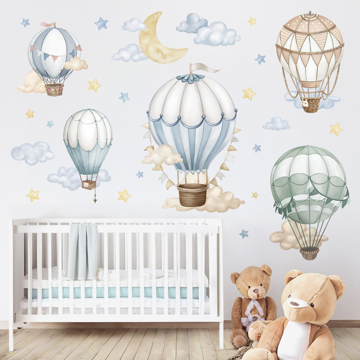 Wondever watercolor hot air balloon wall stickers for a calming nursery mood