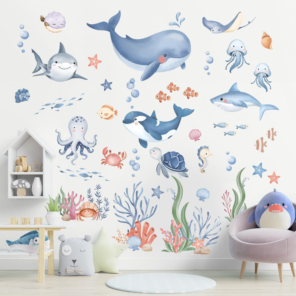wondever whale sharks and sea turtles wall art adds educational charm to kids' bedrooms.
