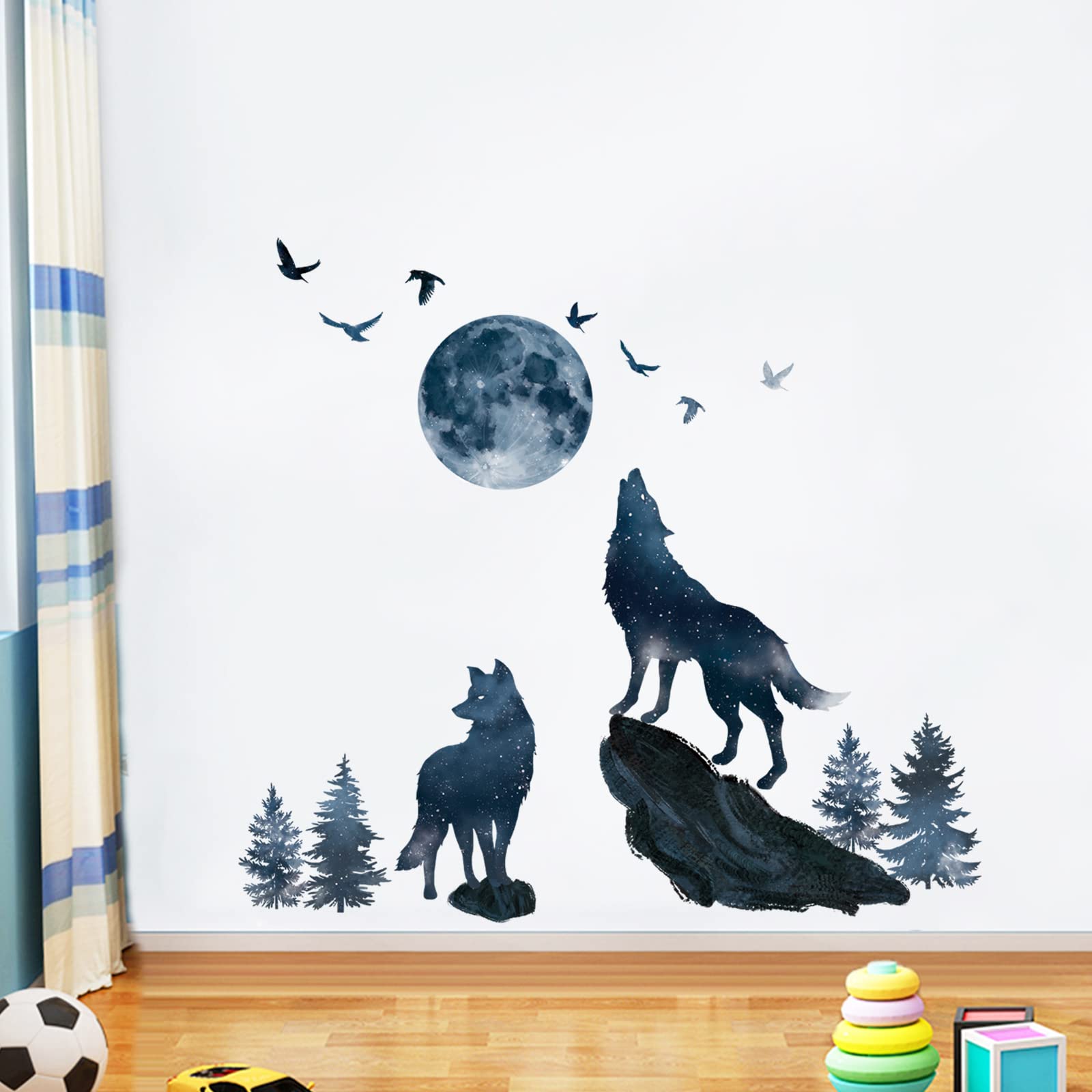 Wondever Wolf and Moon wall stickers for living room offer quick refresh