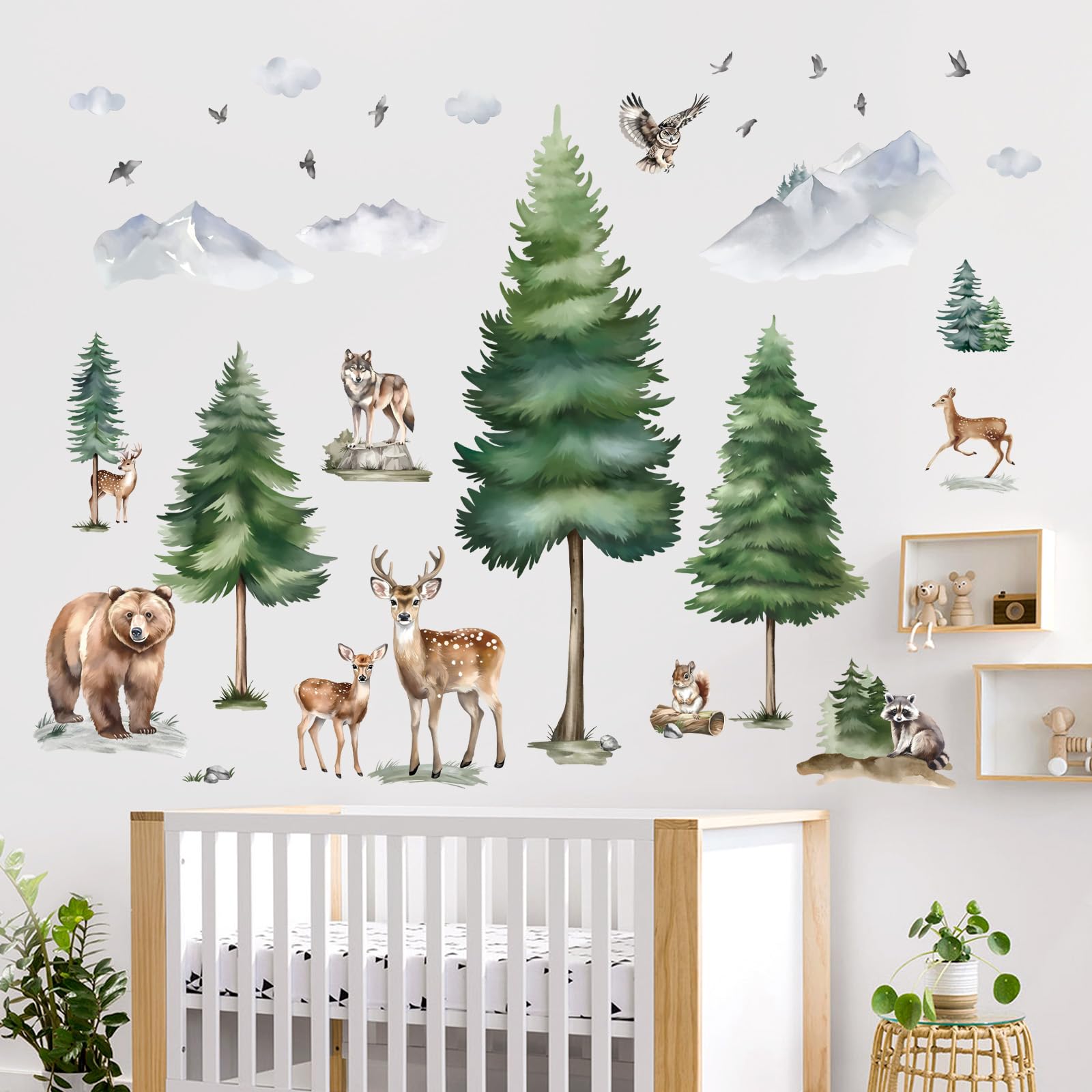 wondever woodland animals wall decal featuring deer and bear adds charm to living room decor