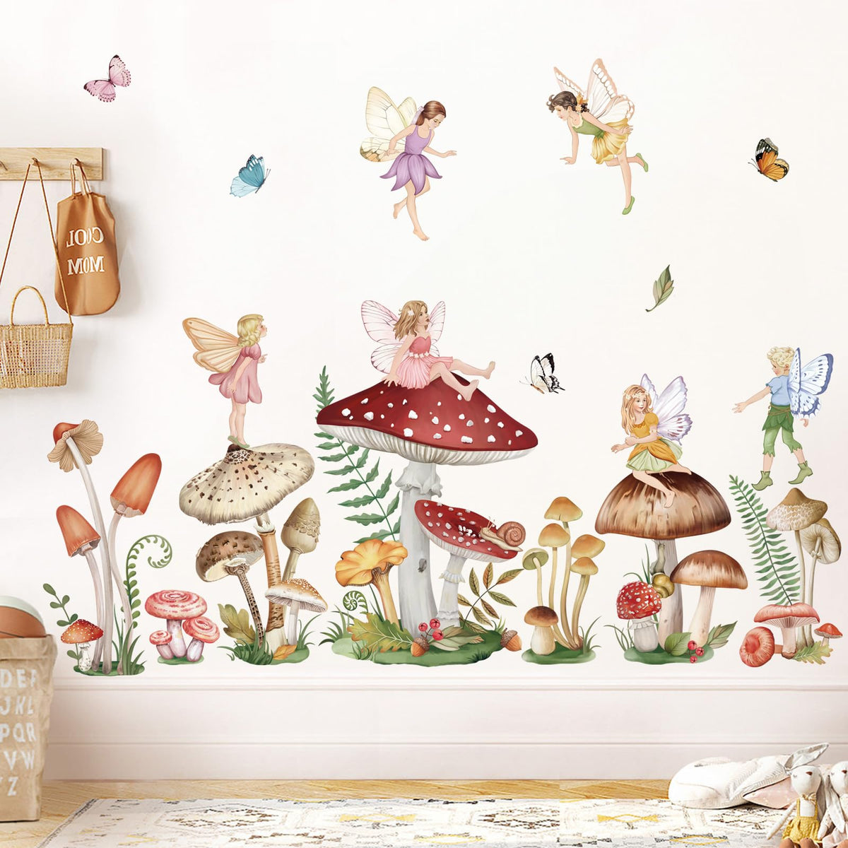 Wondever woodland mushroom wall decal forest scene enhances a playful nursery ambiance.