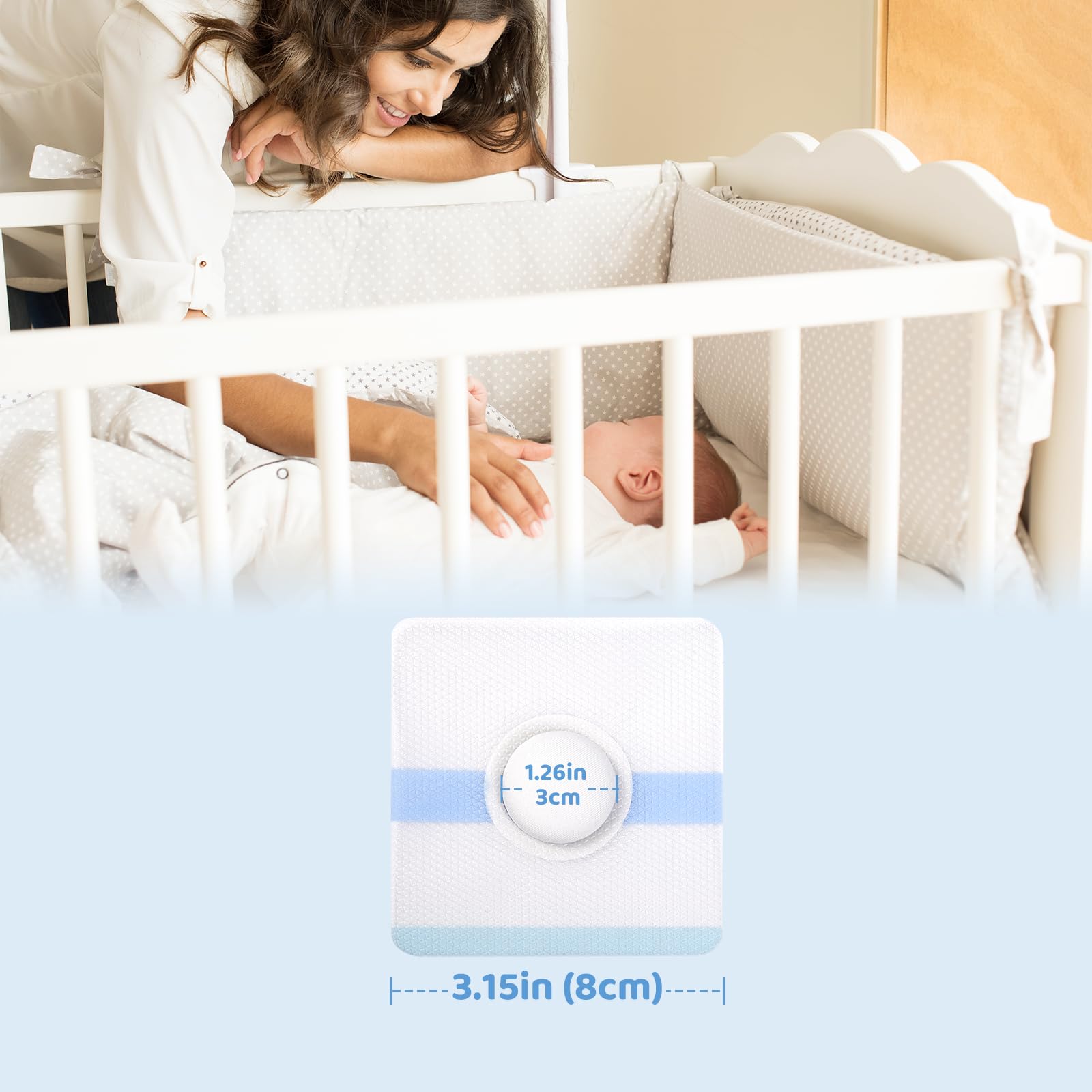 In-use view showing patch staying in place on baby belly