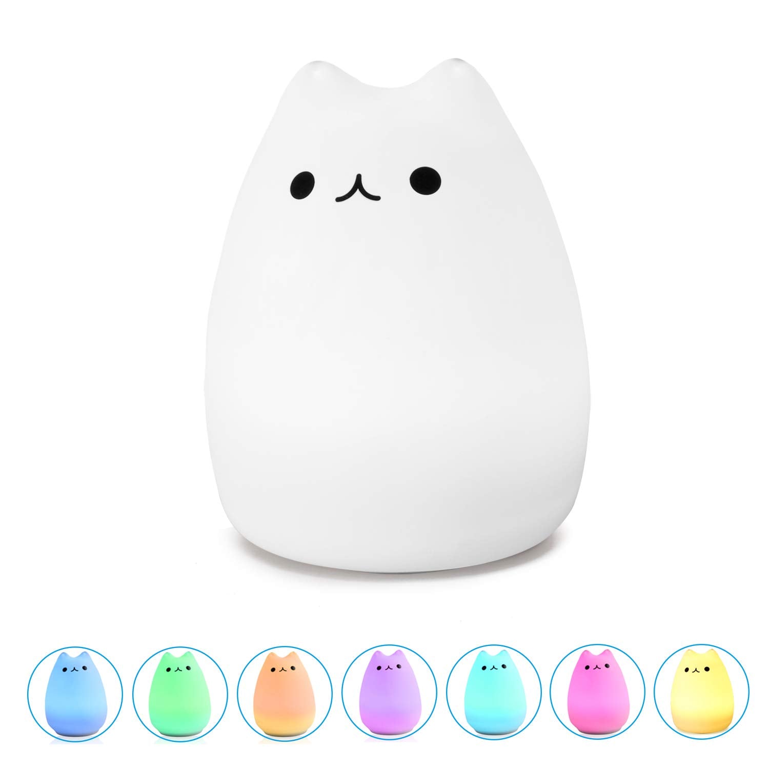WoneNice Kitty Night Light front view with soft glow for bedtime comfort