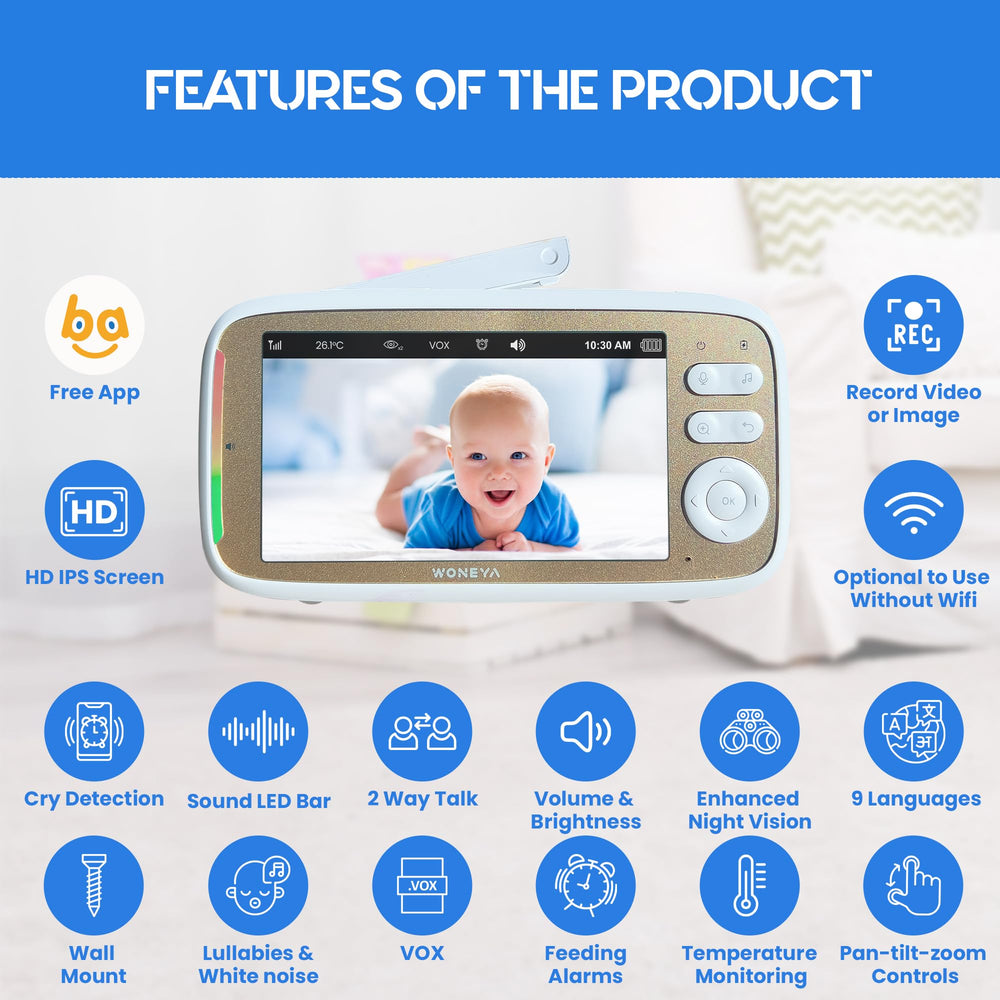 WONEYA Smart Baby Monitor long-range connection supports multi-room homes