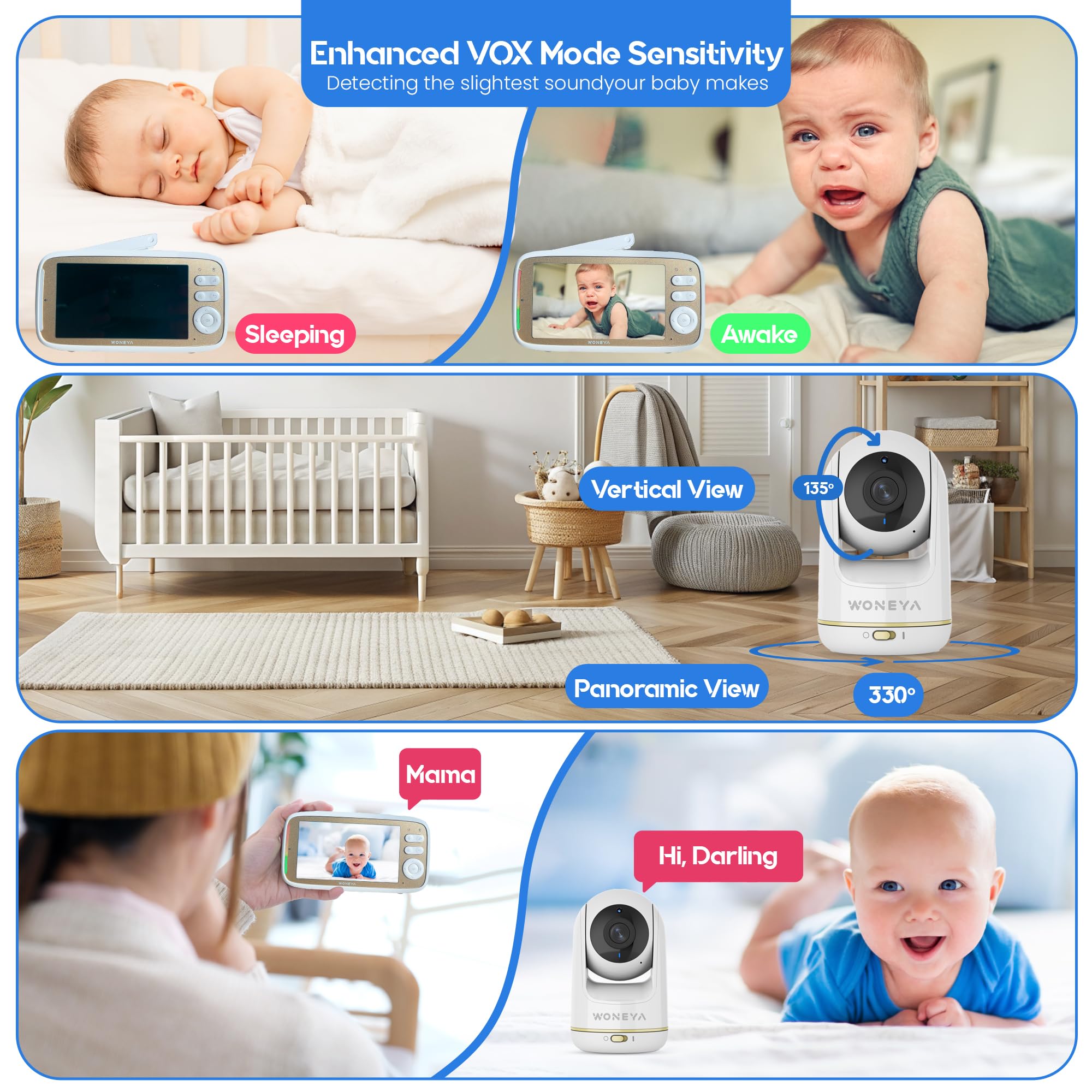 WONEYA Smart Baby Monitor motion detection alerts caregivers