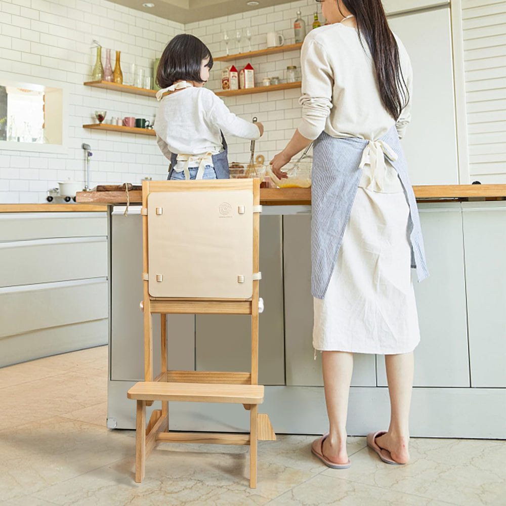 WOOD CITY Burlywood-adjustable height feature demonstrated for adaptable kitchen and sink tasks.