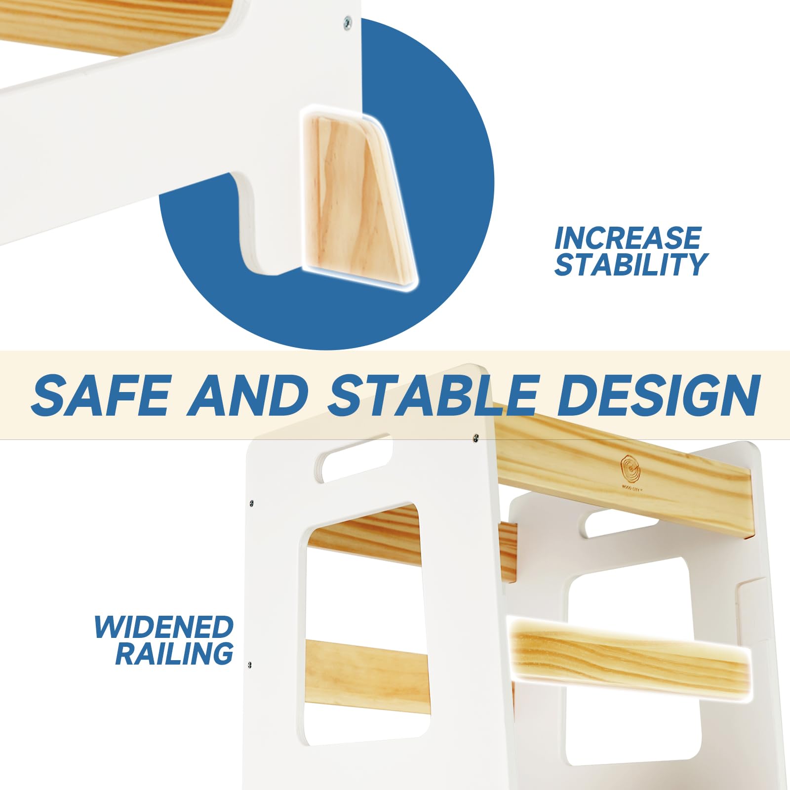 WOOD CITY Kitchen Step Stool in bathroom reduces reaching strain with safe height access.