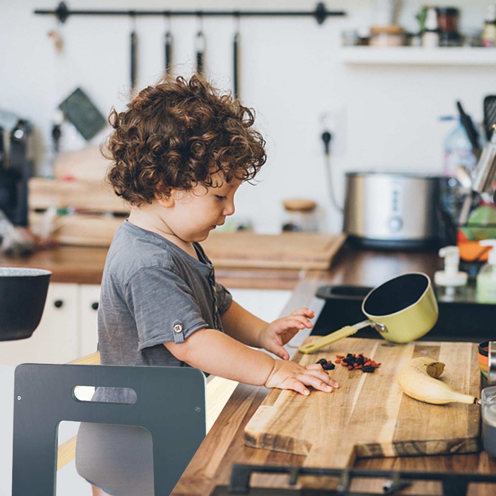 WOOD CITY Kitchen Step Stool in deep blue adds style while supporting routine tasks.
