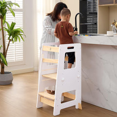 WOOD CITY Kitchen Step Stool front view for kids, sturdy learning height and stability.
