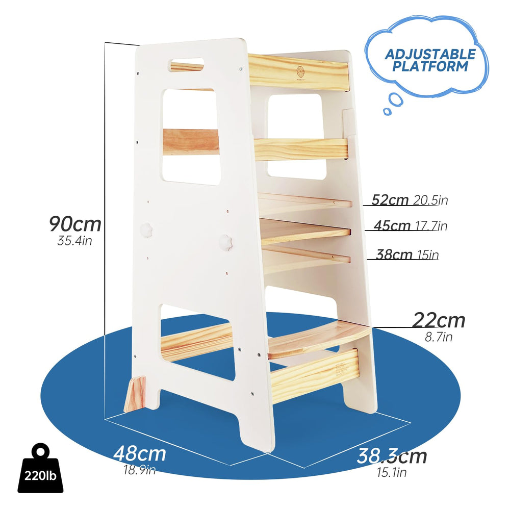 WOOD CITY Kitchen Step Stool in-use at sink supports independent learning while cooking.