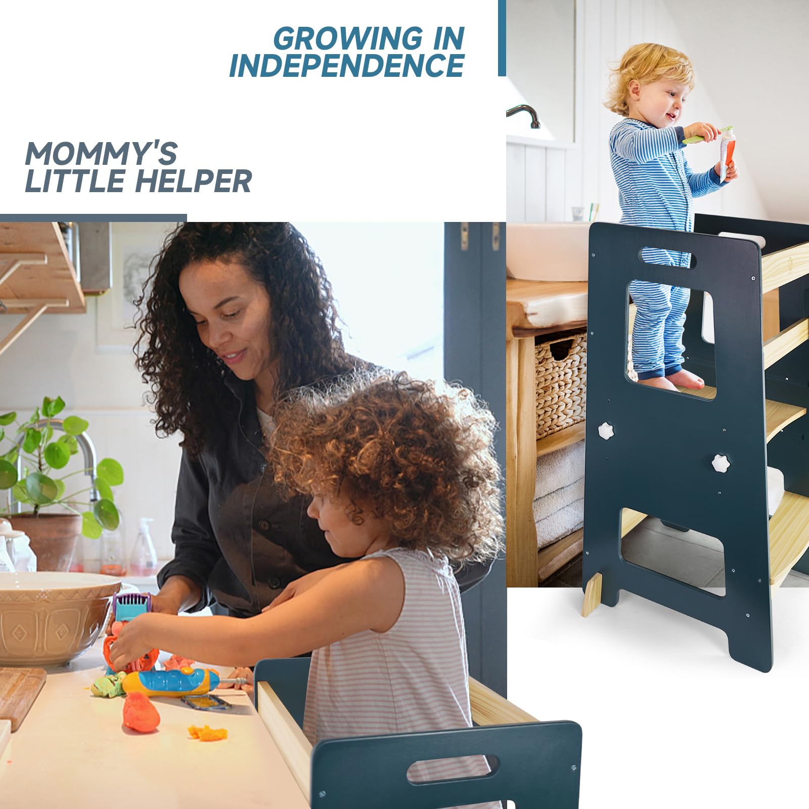WOOD CITY Kitchen Step Stool fosters kid independence by reaching sinks and counters.