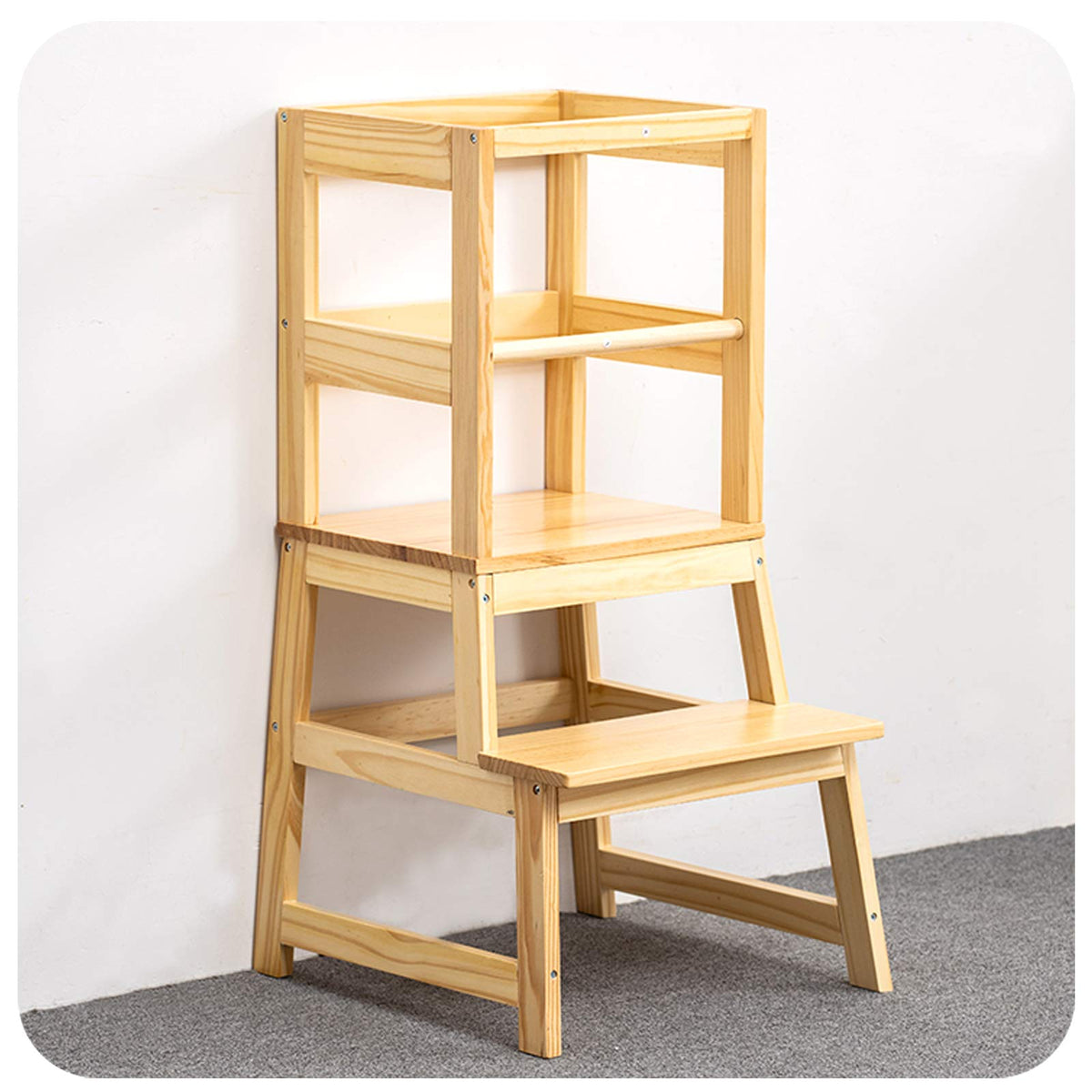 Wood City kitchen step stool with non-slip mat providing secure countertop height