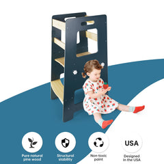 WOOD CITY Kitchen Step Stool rounded edges protect little hands during use.